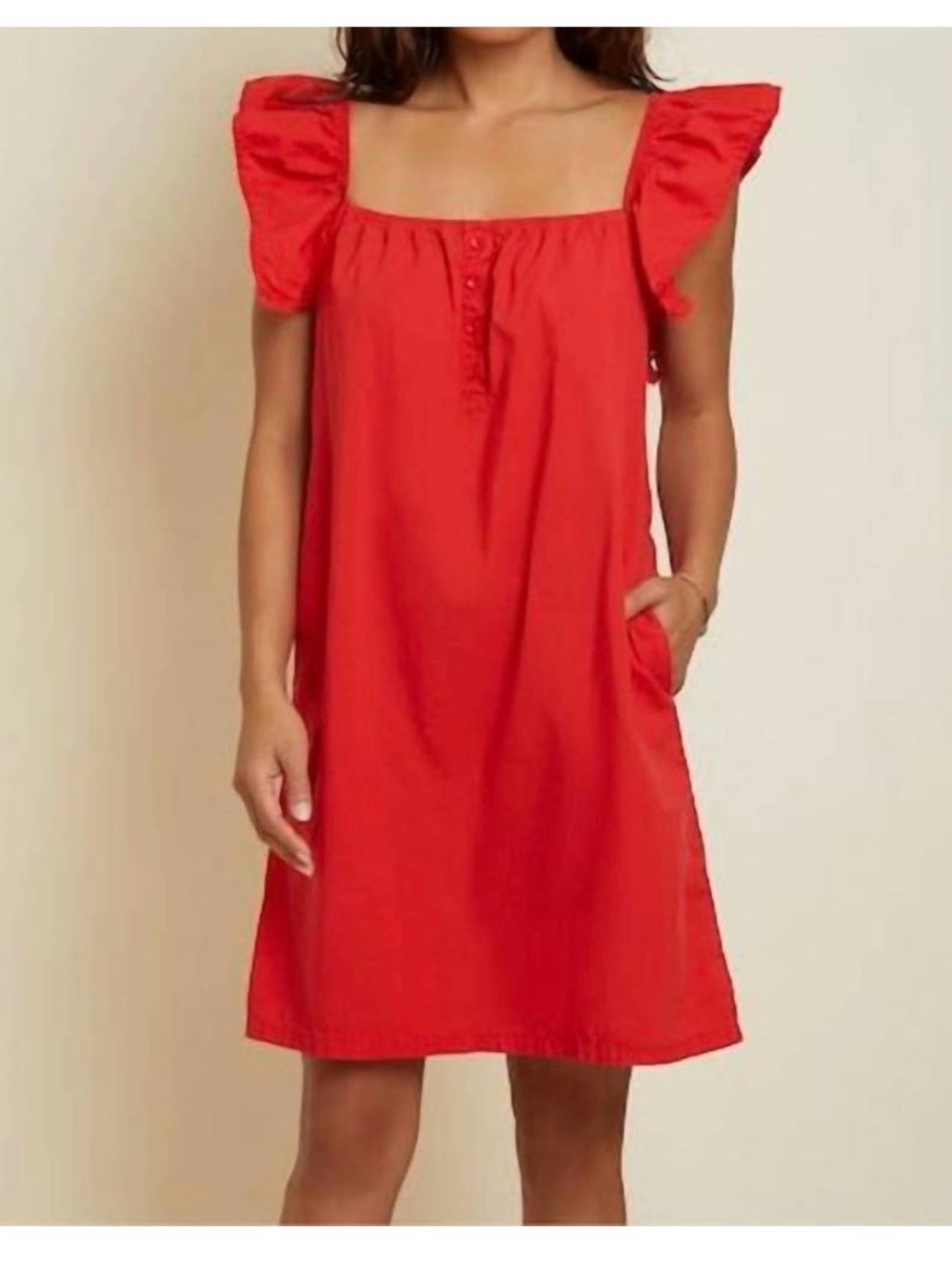 Nation LTD Ophelia Cotton A-Line Ruffle Mini Ruffle Dress Red Tie Back Medium